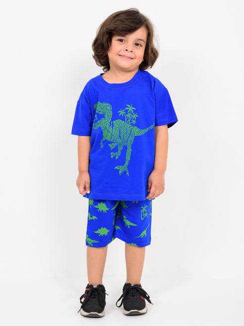 Oversized Jurassic Dino Cotton Short Set (Royal Blue)
