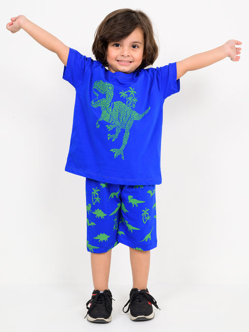 Oversized Jurassic Dino Cotton Short Set (Royal Blue)