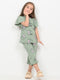 Frill Sleeves Mini Bow Cotton Trouser Set (Soft Green)