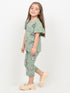 Frill Sleeves Mini Bow Cotton Trouser Set (Soft Green)
