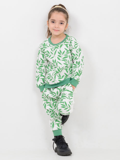 Playday Palm Fleece Suit (White-Grass Green)