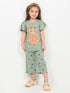 Frill Sleeves Baby Leopard Cotton Trouser Set (Soft Green)
