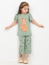 Frill Sleeves Baby Leopard Cotton Trouser Set (Soft Green)