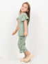 Frill Sleeves Baby Leopard Cotton Trouser Set (Soft Green)