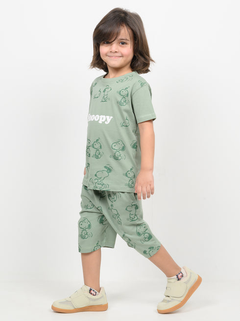The Snoopy Shuffle Cotton Short Set (Mint Green)