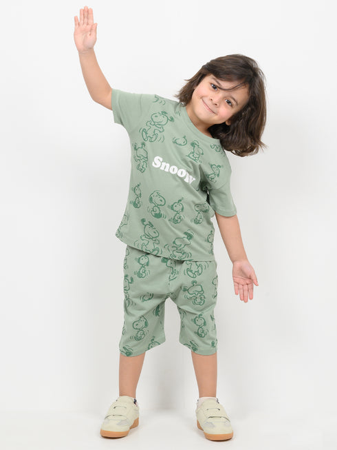 The Snoopy Shuffle Cotton Short Set (Mint Green)