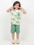 The Palmside Picnic Cotton Short Set (Cream & Bright Green)