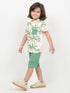 The Palmside Picnic Cotton Short Set (Cream & Bright Green)