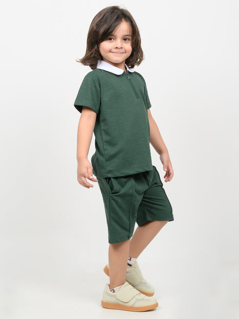 Classic Zip Polo Set (Dark Green)