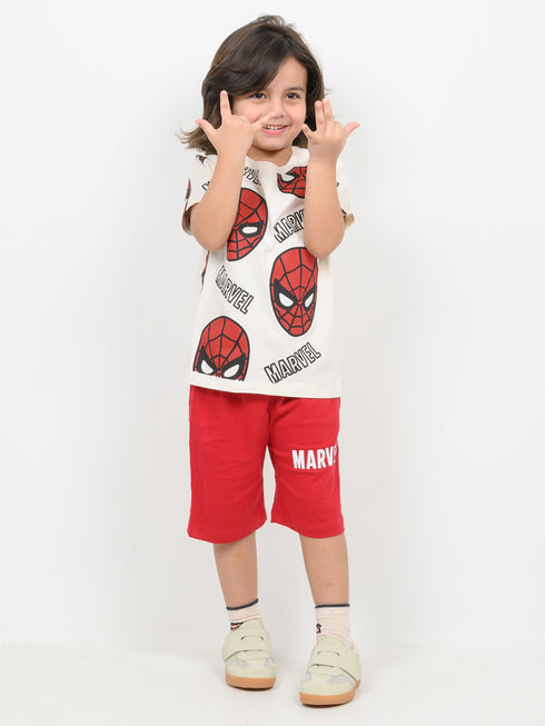 Spider Squad Cozy Cotton Short Set (Off-White & Red)