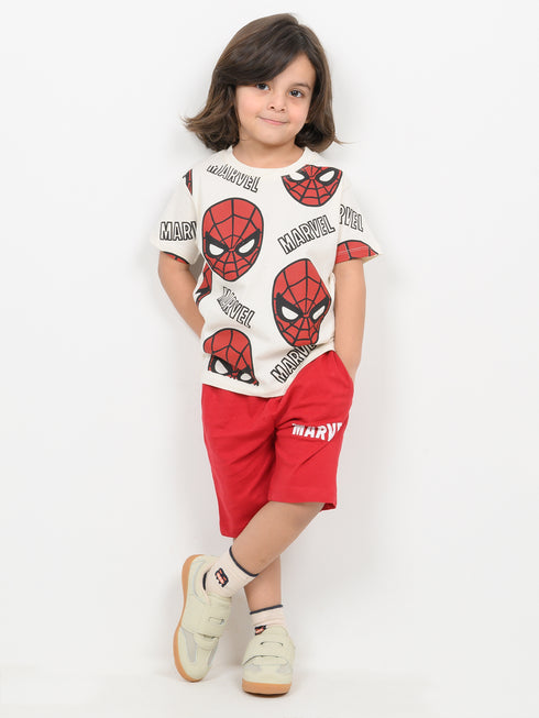 Spider Squad Cozy Cotton Short Set (Off-White & Red)