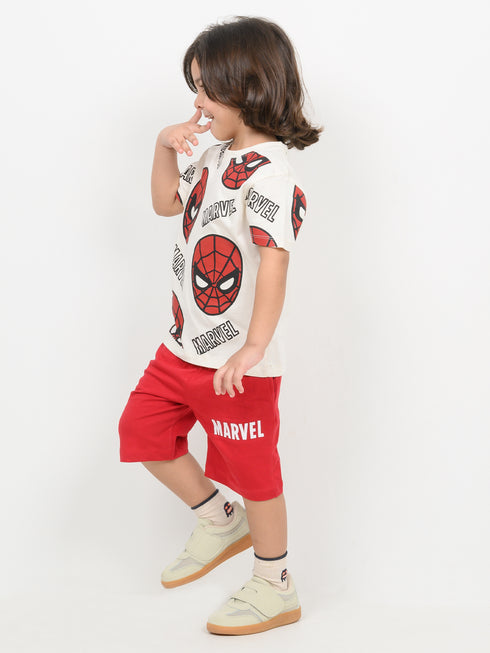 Spider Squad Cozy Cotton Short Set (Off-White & Red)