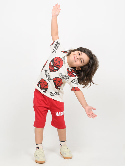 Spider Squad Cozy Cotton Short Set (Off-White & Red)