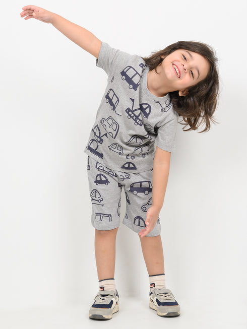 Little Cars Play Cotton Short Set (Light Grey)