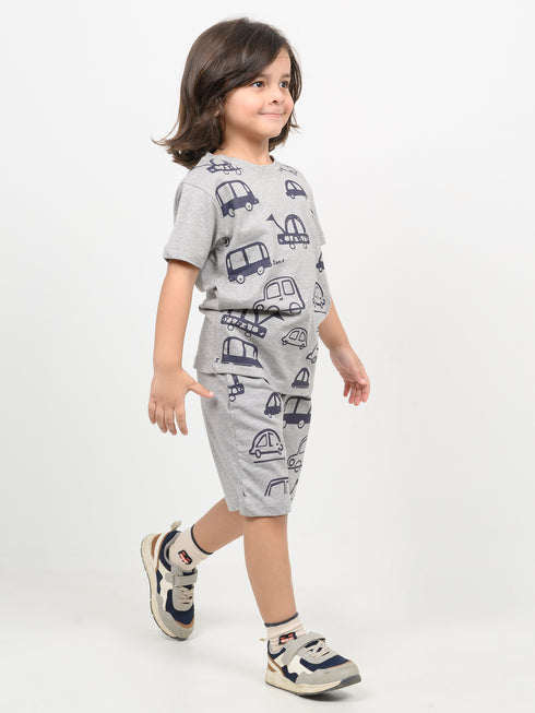 Little Cars Play Cotton Short Set (Light Grey)