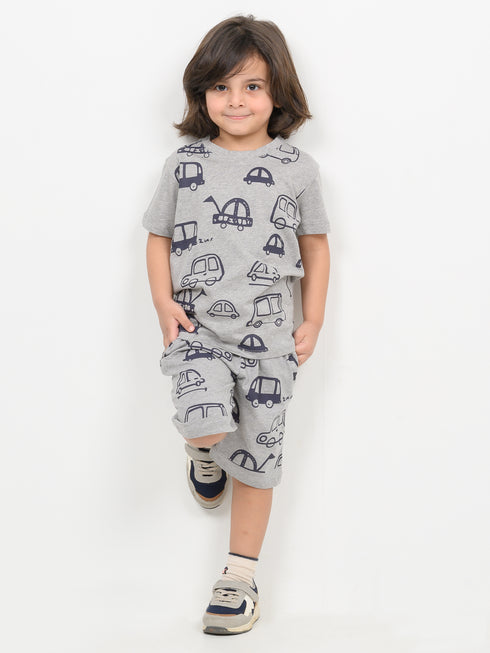 Little Cars Play Cotton Short Set (Light Grey)