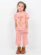 Frill Sleeves Bambi Themed Cotton Trouser Set (Peach)
