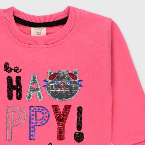 Be Happy Fleece Sweatshirt (Pink)