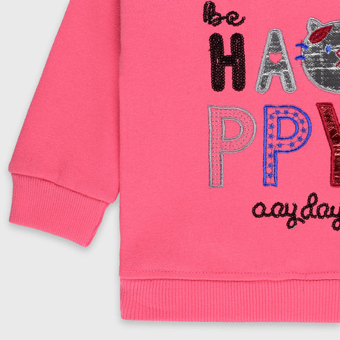 Be Happy Fleece Sweatshirt (Pink)