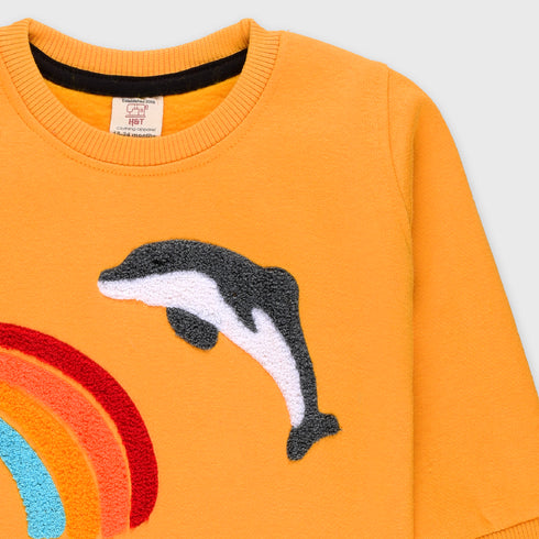Dolphin Printed Fleece Sweatshirt (Yellow)