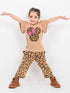 Frill Sleeves Minnie leopard Themed Cotton Trouser Set (Caramel Wild)