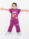 Frill Sleeves Bambi Themed Cotton Trouser Set (Mulberry)