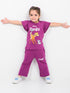 Frill Sleeves Bambi Themed Cotton Trouser Set (Mulberry)