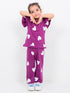 Frill Sleeves Heart Pop Cotton Trouser Set (Purple)