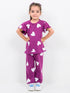 Frill Sleeves Heart Pop Cotton Trouser Set (Purple)