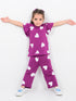Frill Sleeves Heart Pop Cotton Trouser Set (Purple)