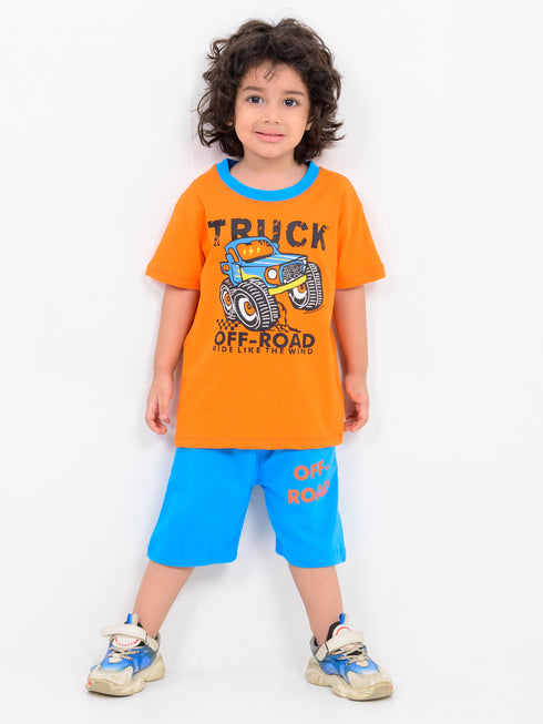 Truck Racer Cotton Short Set (Orange-Blue)