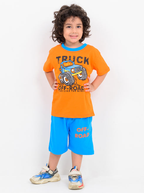 Truck Racer Cotton Short Set (Orange-Blue)