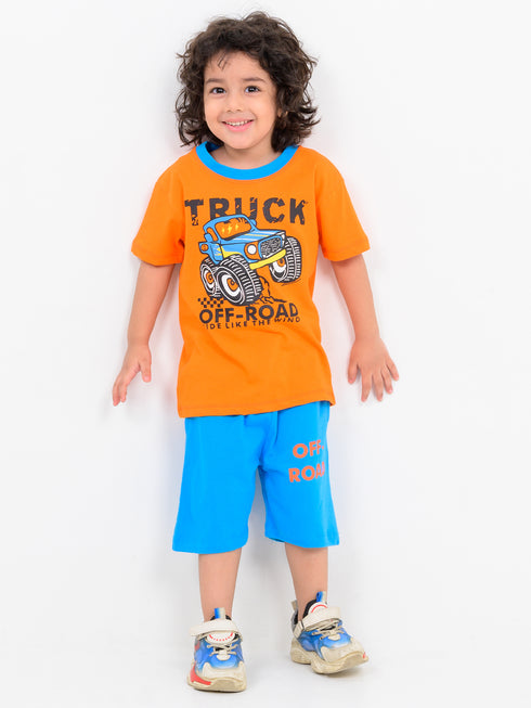Truck Racer Cotton Short Set (Orange-Blue)