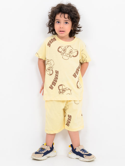 Simba Themed Cotton Short Set (Lemon Yellow)