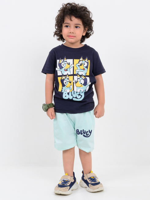 Bluey Vibe Adventure Cotton Short Set (Indigo & Ice Blue)
