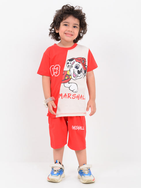 Woof Patrol Wear Cotton Short Set (Cherry Blaze)
