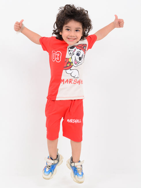 Woof Patrol Wear Cotton Short Set (Cherry Blaze)