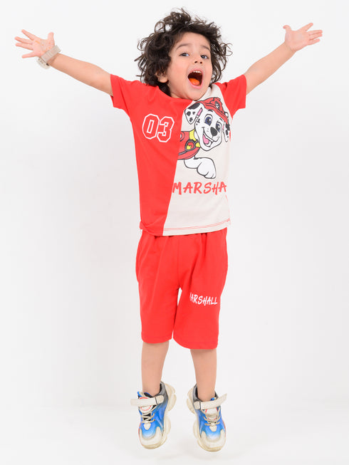 Woof Patrol Wear Cotton Short Set (Cherry Blaze)