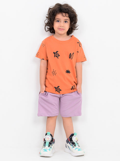 Turtle Time Cotton Short Set (Tangerine & Lilac)