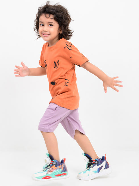 Turtle Time Cotton Short Set (Tangerine & Lilac)