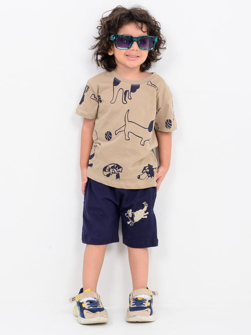 Puppy Playtime Cotton Short Set (Latte & Ink)