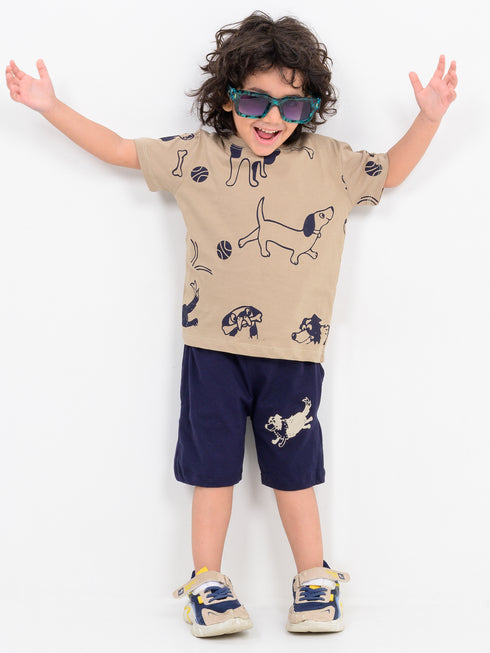 Puppy Playtime Cotton Short Set (Latte & Ink)