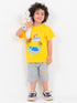 Whale and Wave Cotton Short Set (Yellow & Mist Grey)