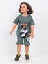 Oversized Detective Panda Cotton Short Set (Dark Green)