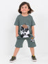 Oversized Detective Panda Cotton Short Set (Dark Green)