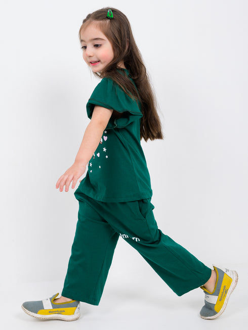 Unicorn Themed Cotton Trouser Set (Dark Green)