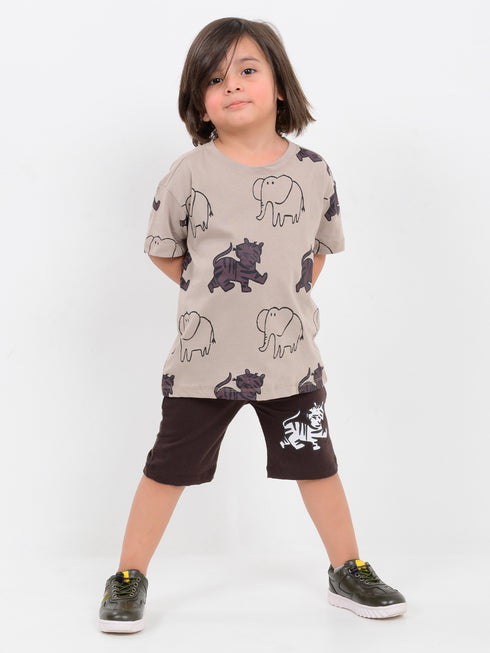 Oversized Safari Stomp Cotton Short Set (Mud & Mist)