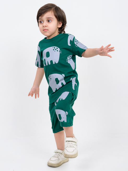 Elephant Themed Cotton Short Set (Castleton Green)
