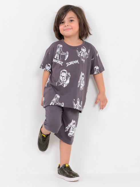 Oversized Mini Warrior Cotton Short Set (Battle Grey)