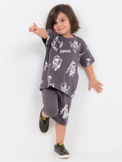 Oversized Mini Warrior Cotton Short Set (Battle Grey)